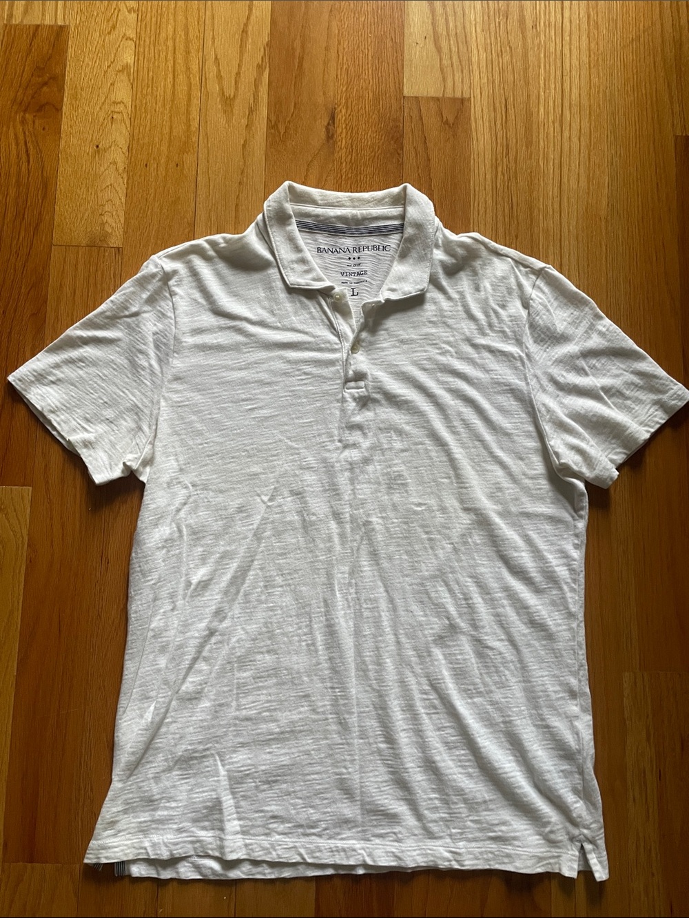 Banana Republic White Men's Polo Shirt - Short Sleeve Cotton